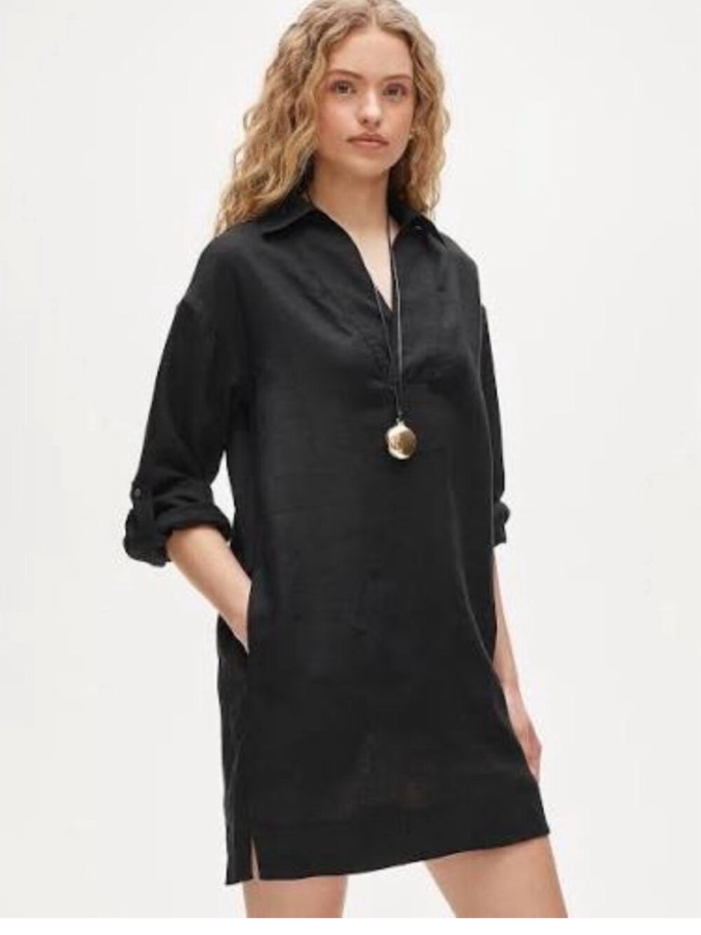 NWT J crew linen black  popover dress large tall and Medium size